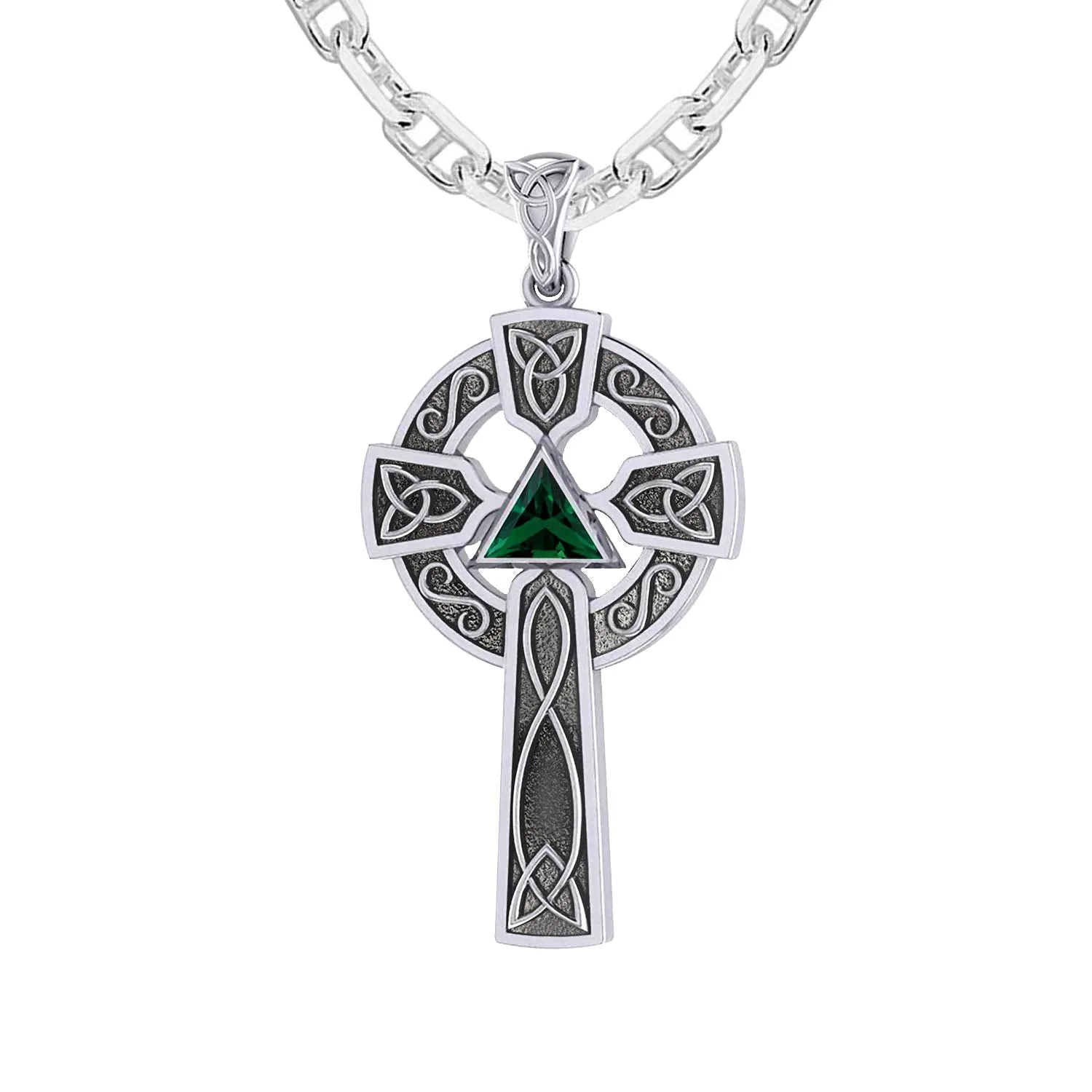 1.5in 925 Sterling Silver Irish Celtic Knot Cross Birthstone Pendant Necklace