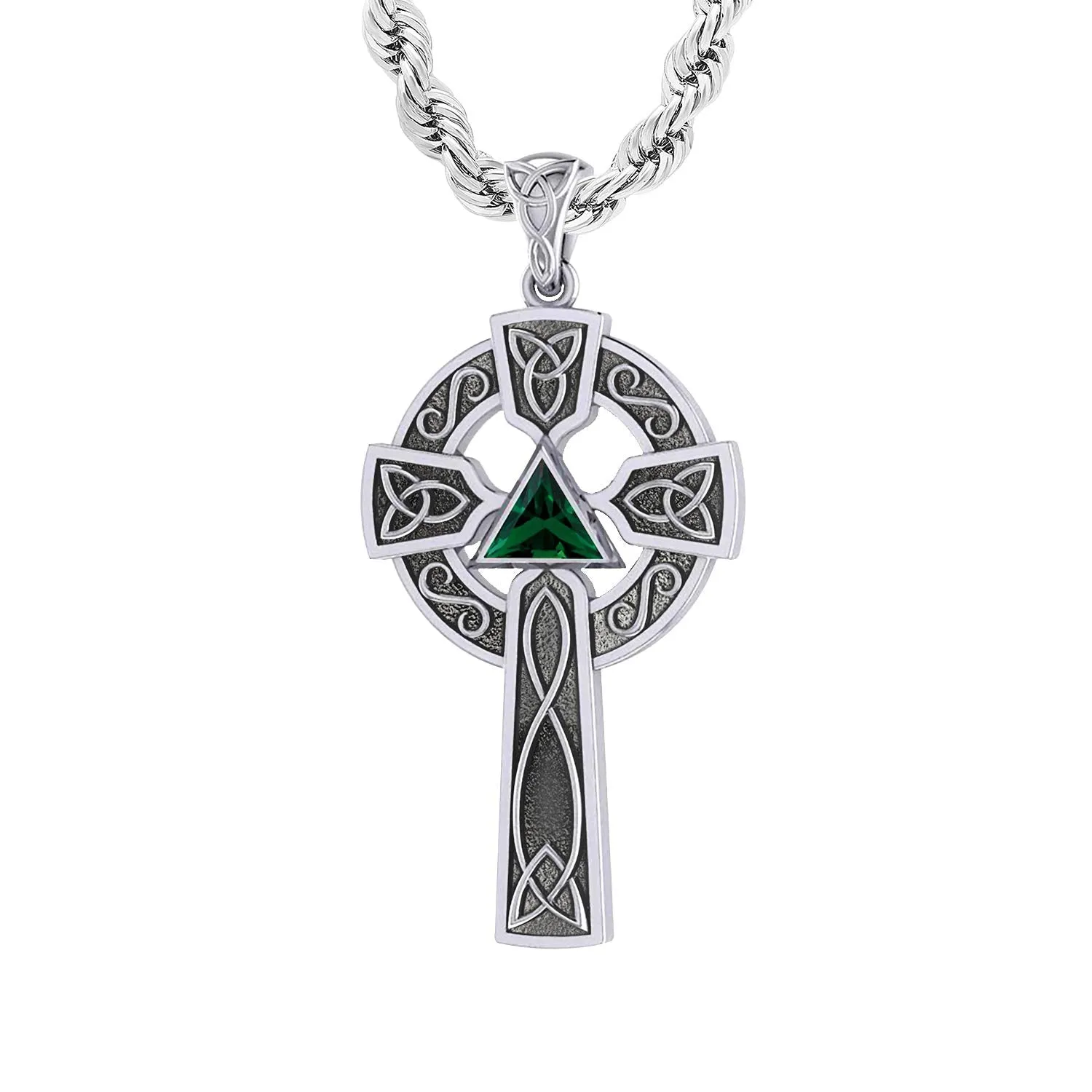 1.5in 925 Sterling Silver Irish Celtic Knot Cross Birthstone Pendant Necklace