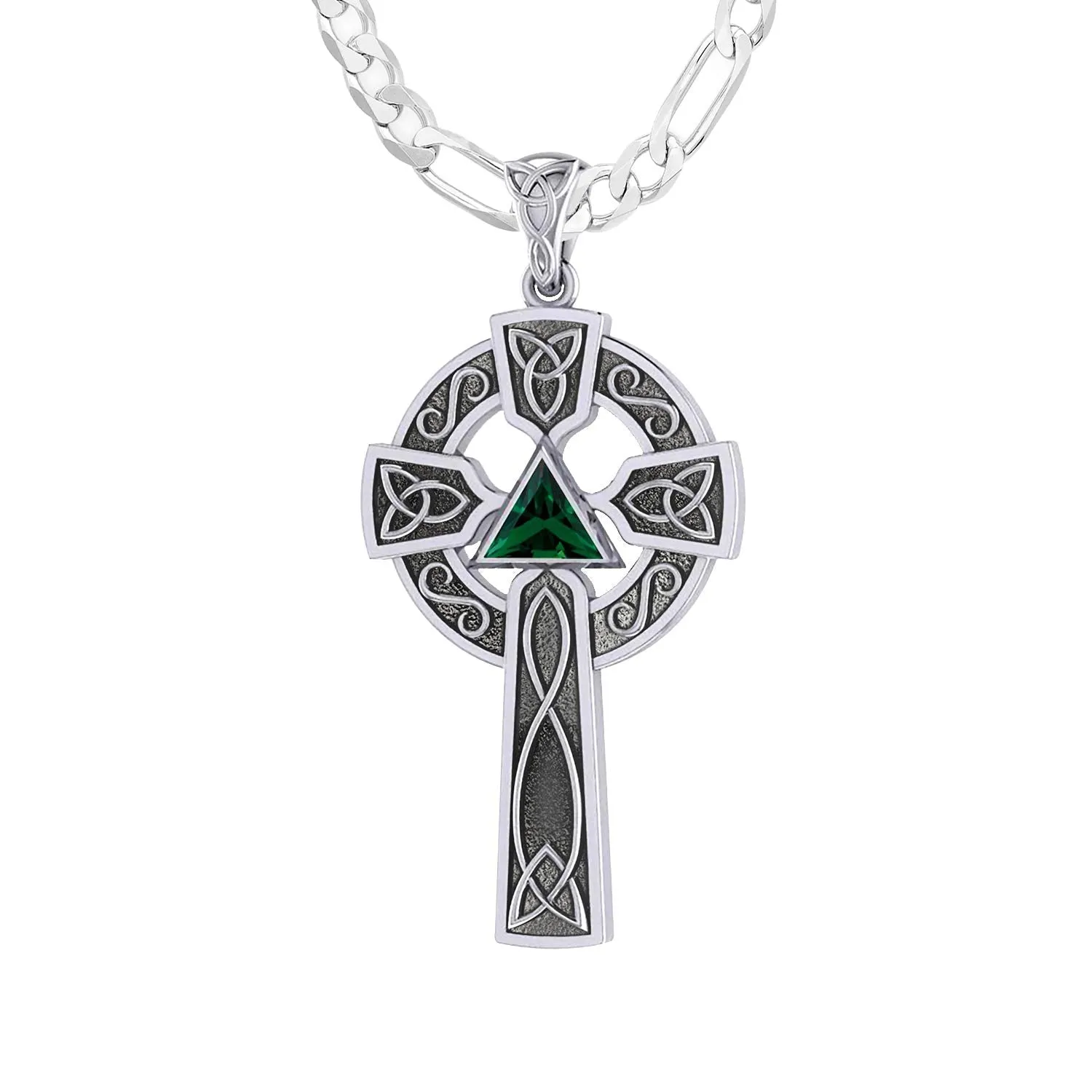 1.5in 925 Sterling Silver Irish Celtic Knot Cross Birthstone Pendant Necklace