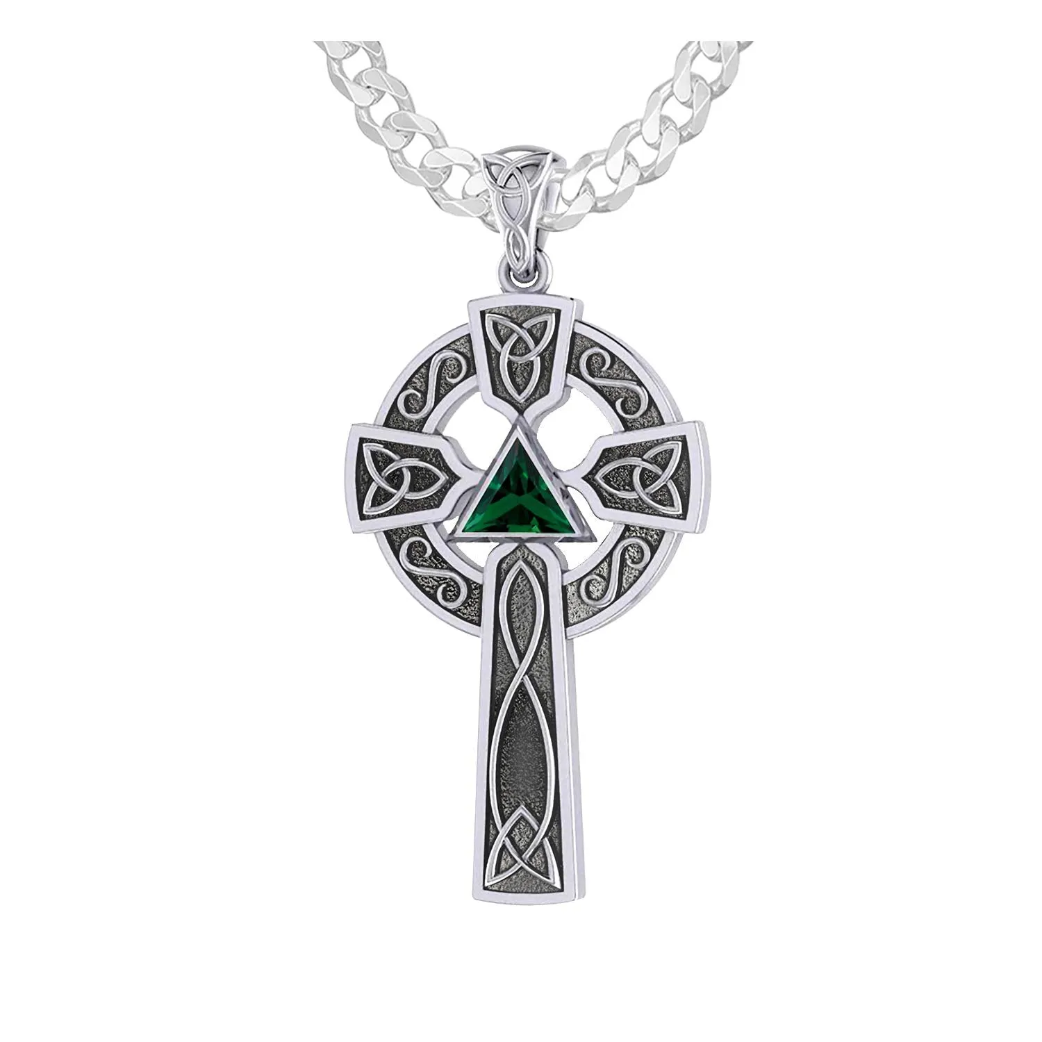 1.5in 925 Sterling Silver Irish Celtic Knot Cross Birthstone Pendant Necklace