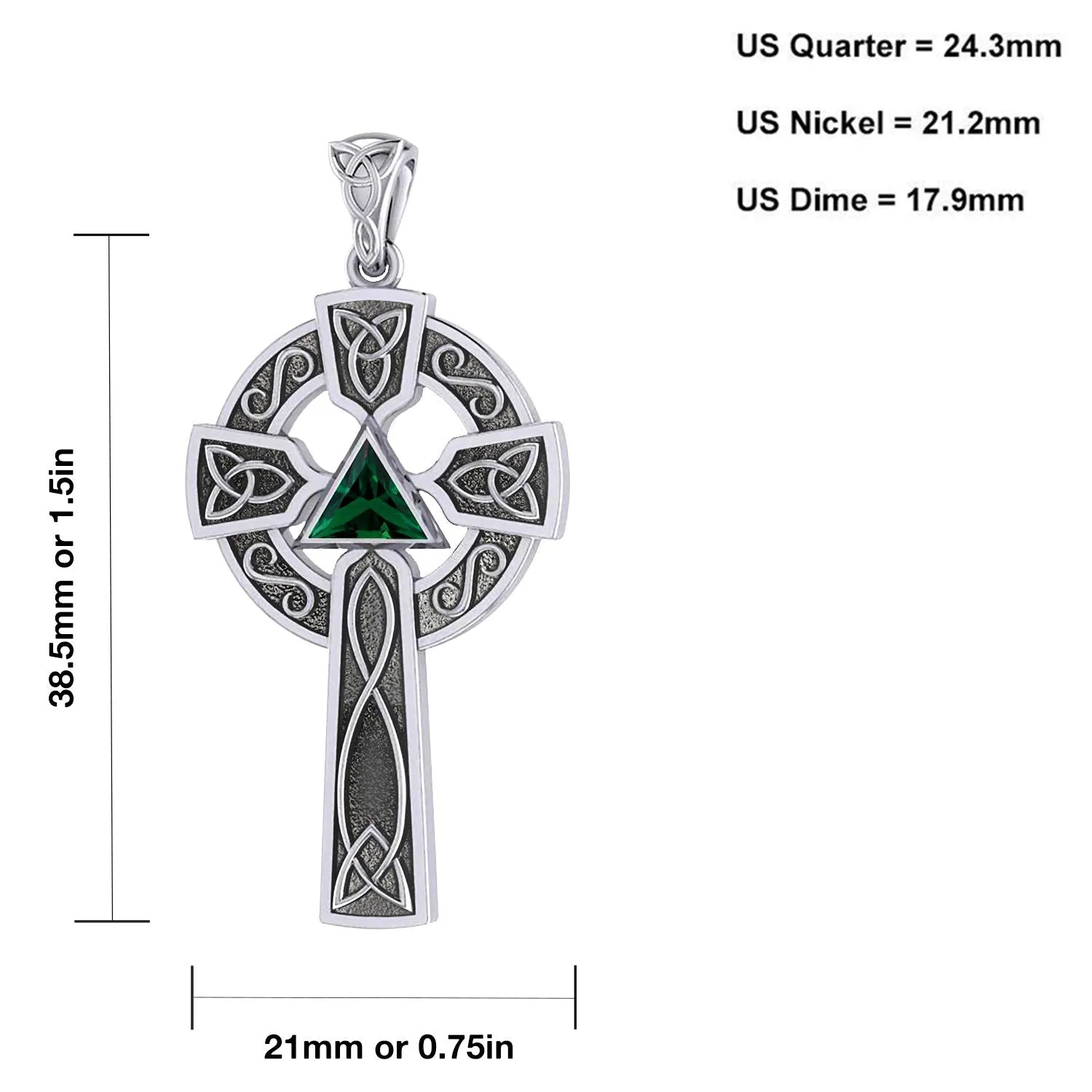 1.5in 925 Sterling Silver Irish Celtic Knot Cross Birthstone Pendant Necklace
