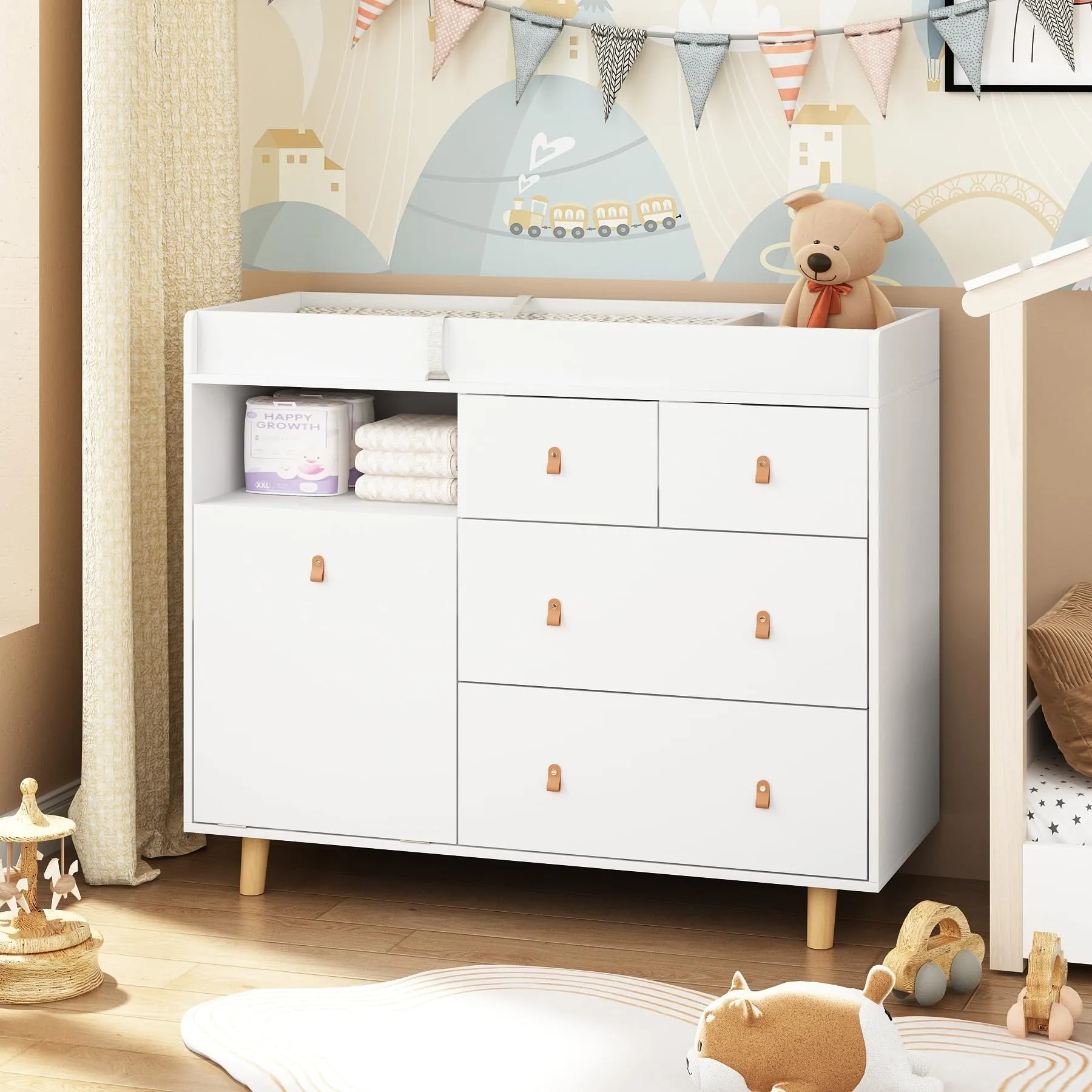 38" Ideal Height Nursery Dresser with Changing Top Safety Baby White