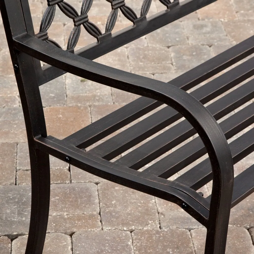 4-Ft Metal Garden Bench with Bronze Highlights over Antique Black Finish