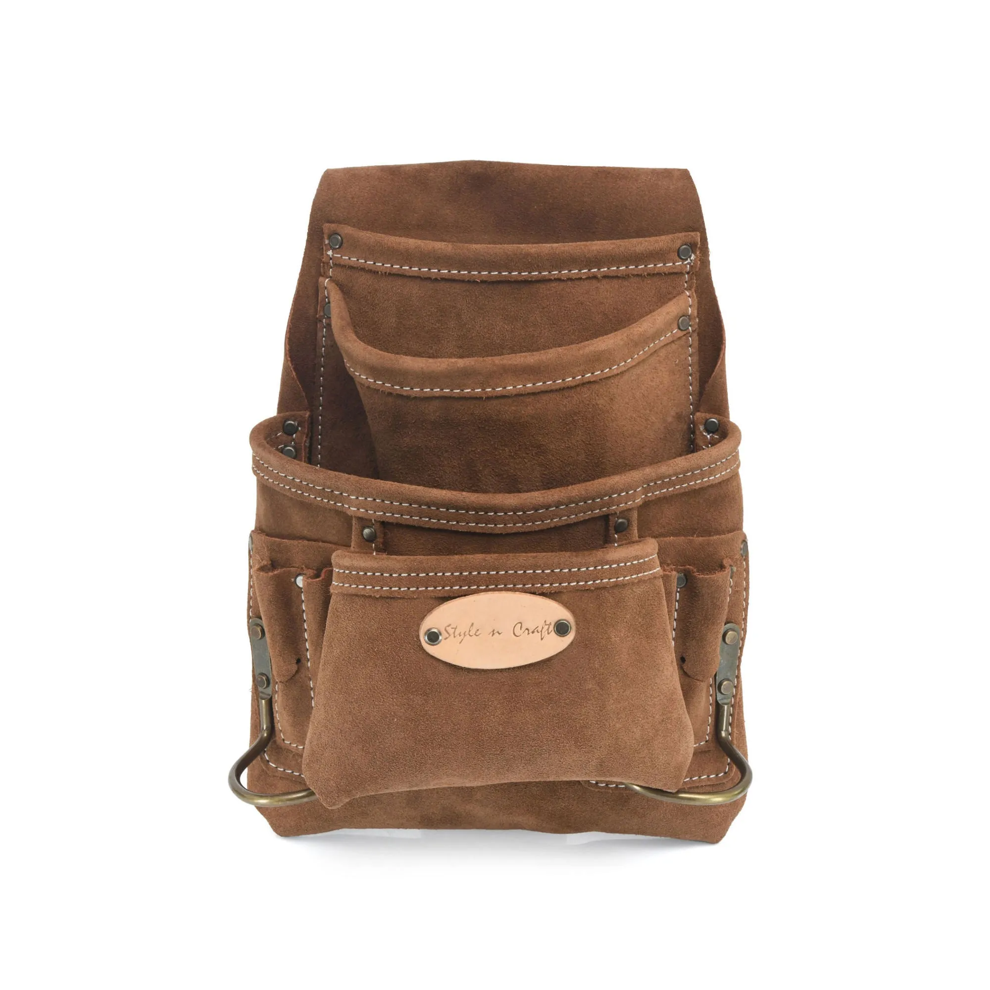88923 - 10 Pocket Carpenter's Nail and Tool Pouch in Heavy Duty Suede Leather