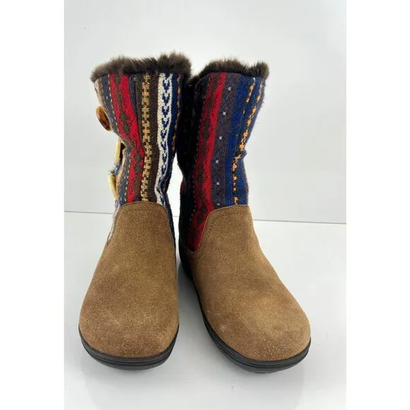 Alegria Nanook Cozy Choco Boots Brown Suede Leather Tribal Faux Fur 38 8