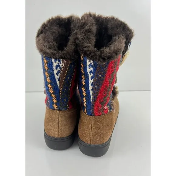 Alegria Nanook Cozy Choco Boots Brown Suede Leather Tribal Faux Fur 38 8