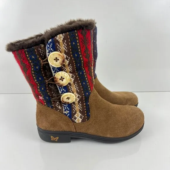 Alegria Nanook Cozy Choco Boots Brown Suede Leather Tribal Faux Fur 38 8