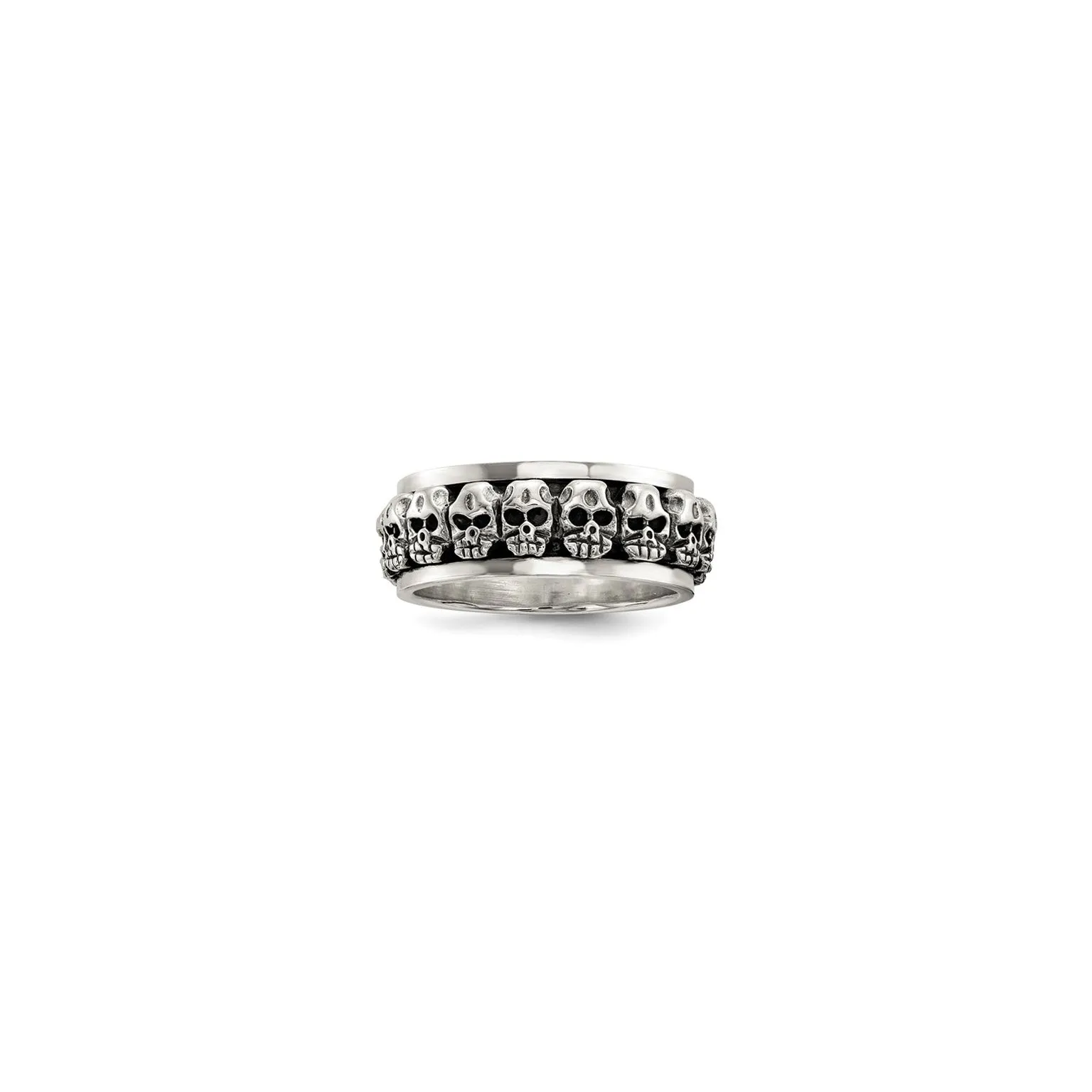 Antique Finish Infinite Skull Heads Ring (Silver)