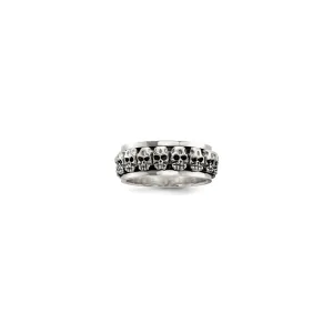 Antique Finish Infinite Skull Heads Ring (Silver)