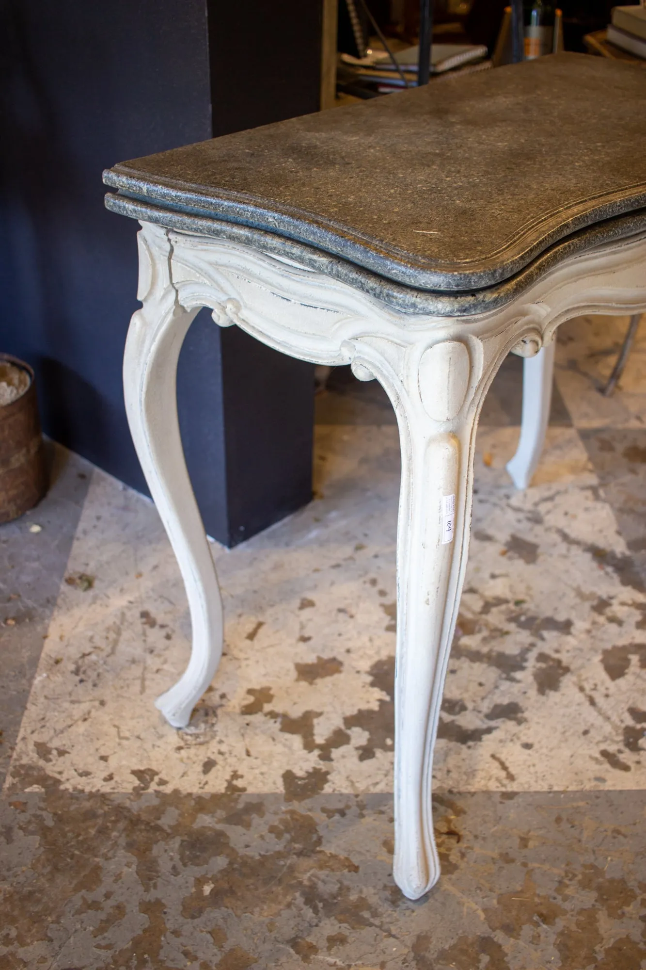 Antique French Oak Console & Game Table with Embossed Leather Top & Painted Finish