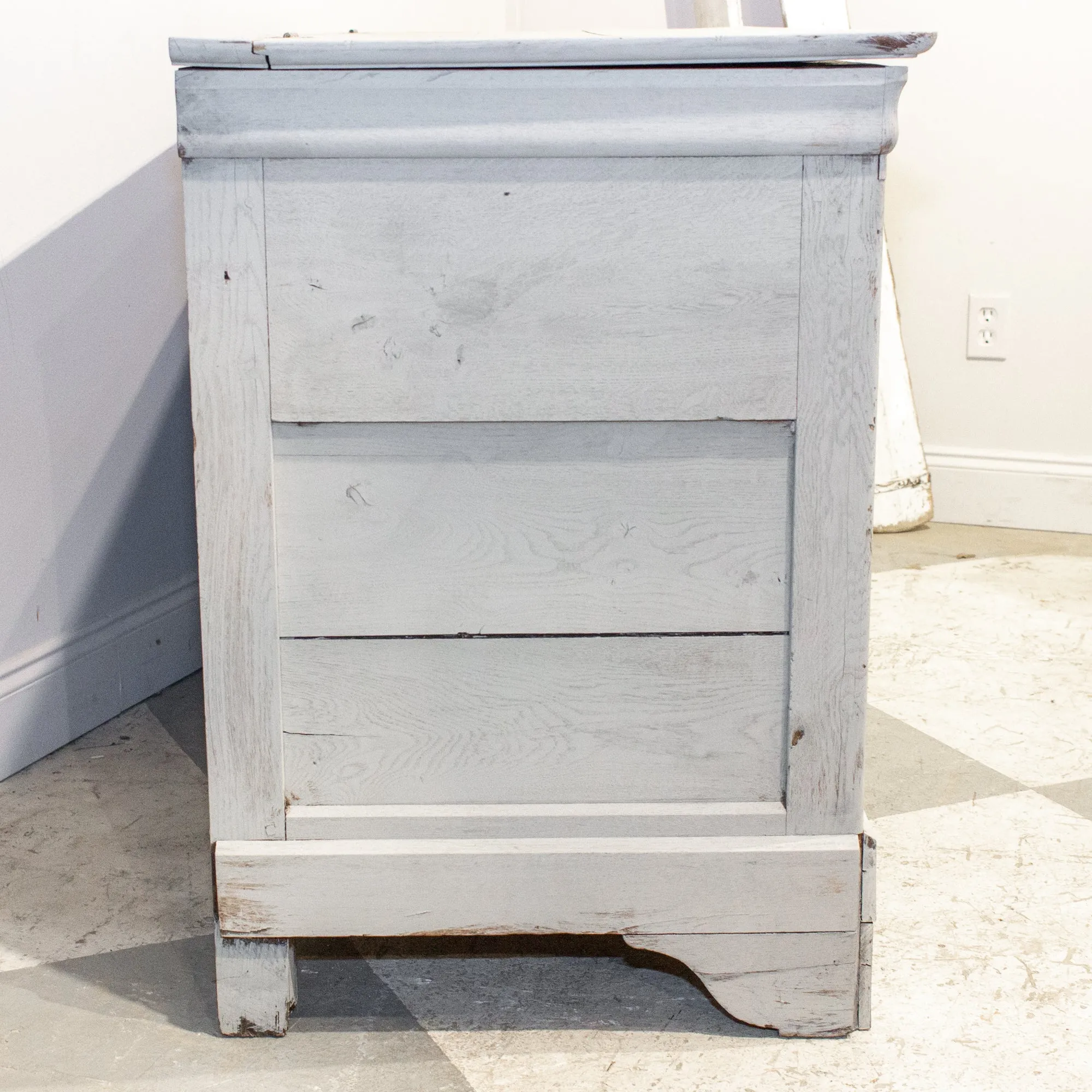 Antique French Oak Hinged Top Buffet in Greige Wash