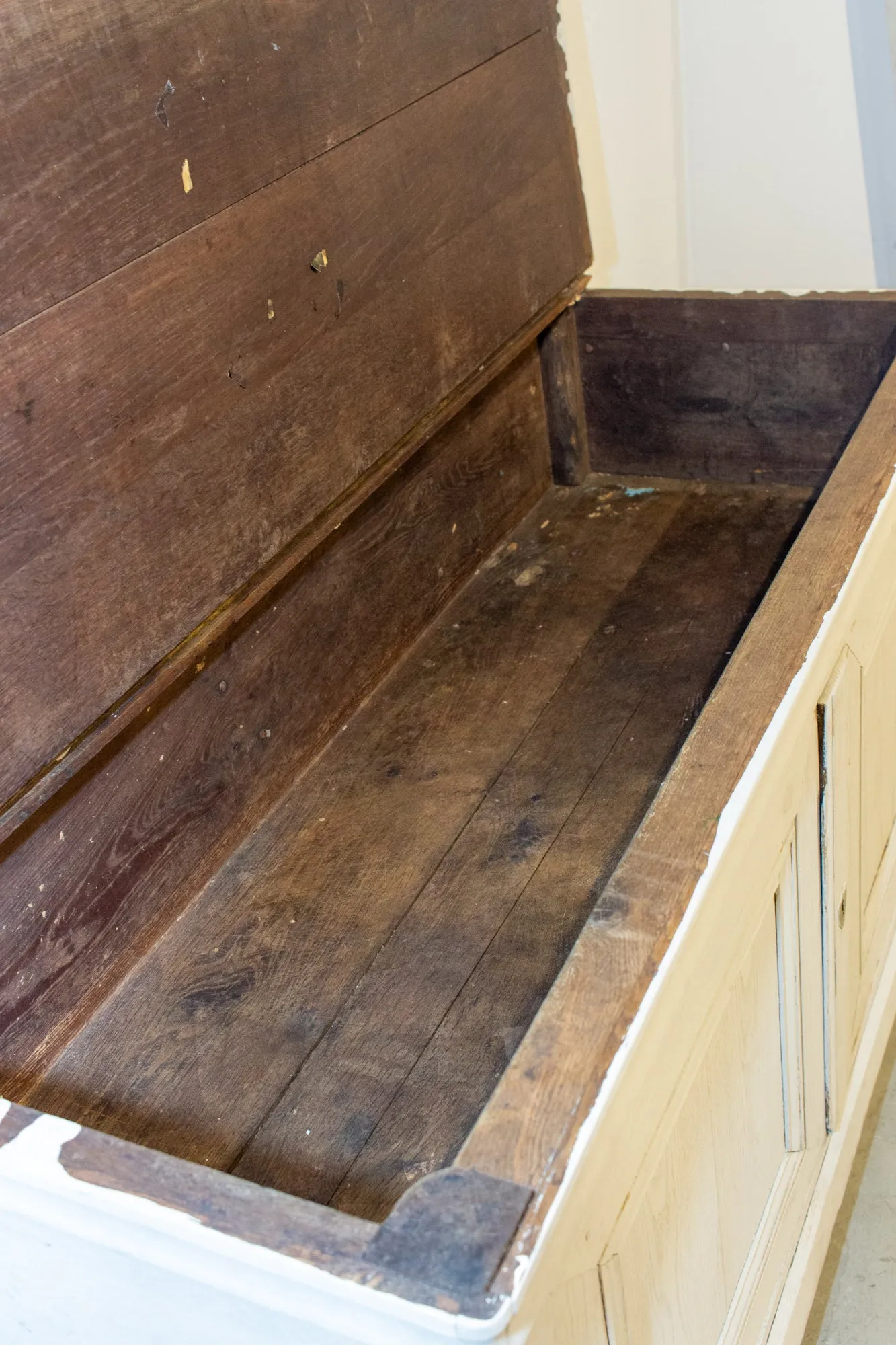 Antique French Oak Hinged Top Buffet in Greige Wash