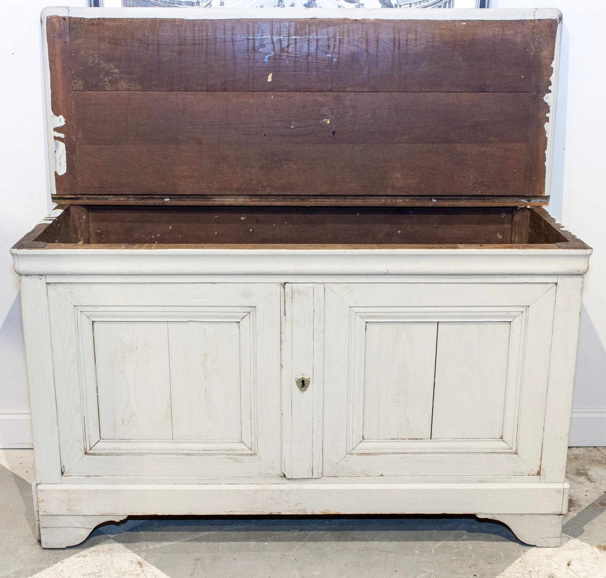 Antique French Oak Hinged Top Buffet in Greige Wash