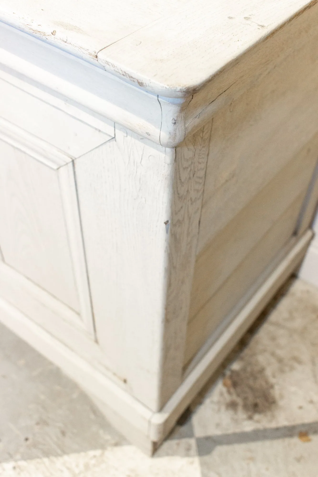 Antique French Oak Hinged Top Buffet in Greige Wash
