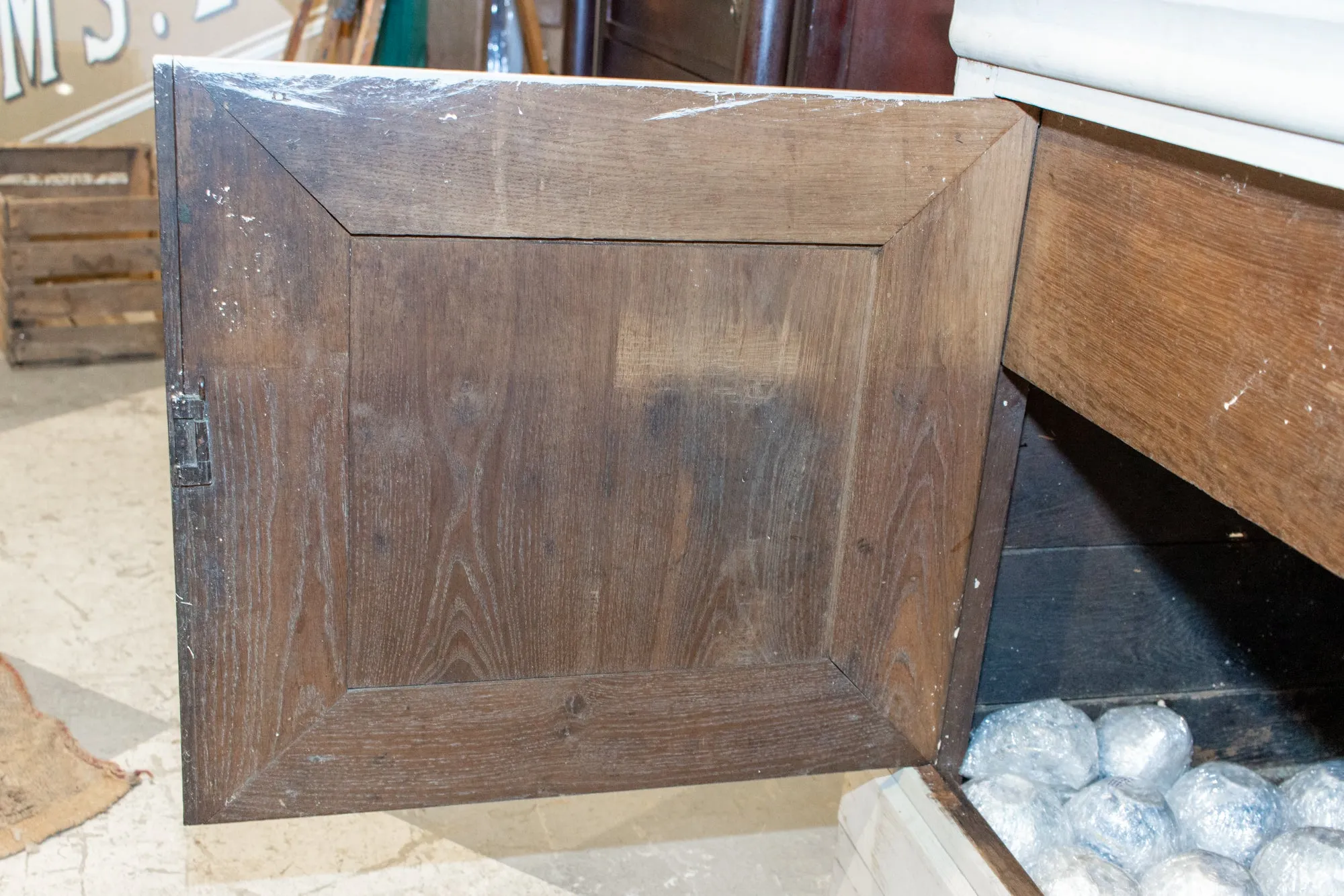 Antique French Oak Hinged Top Buffet in Greige Wash