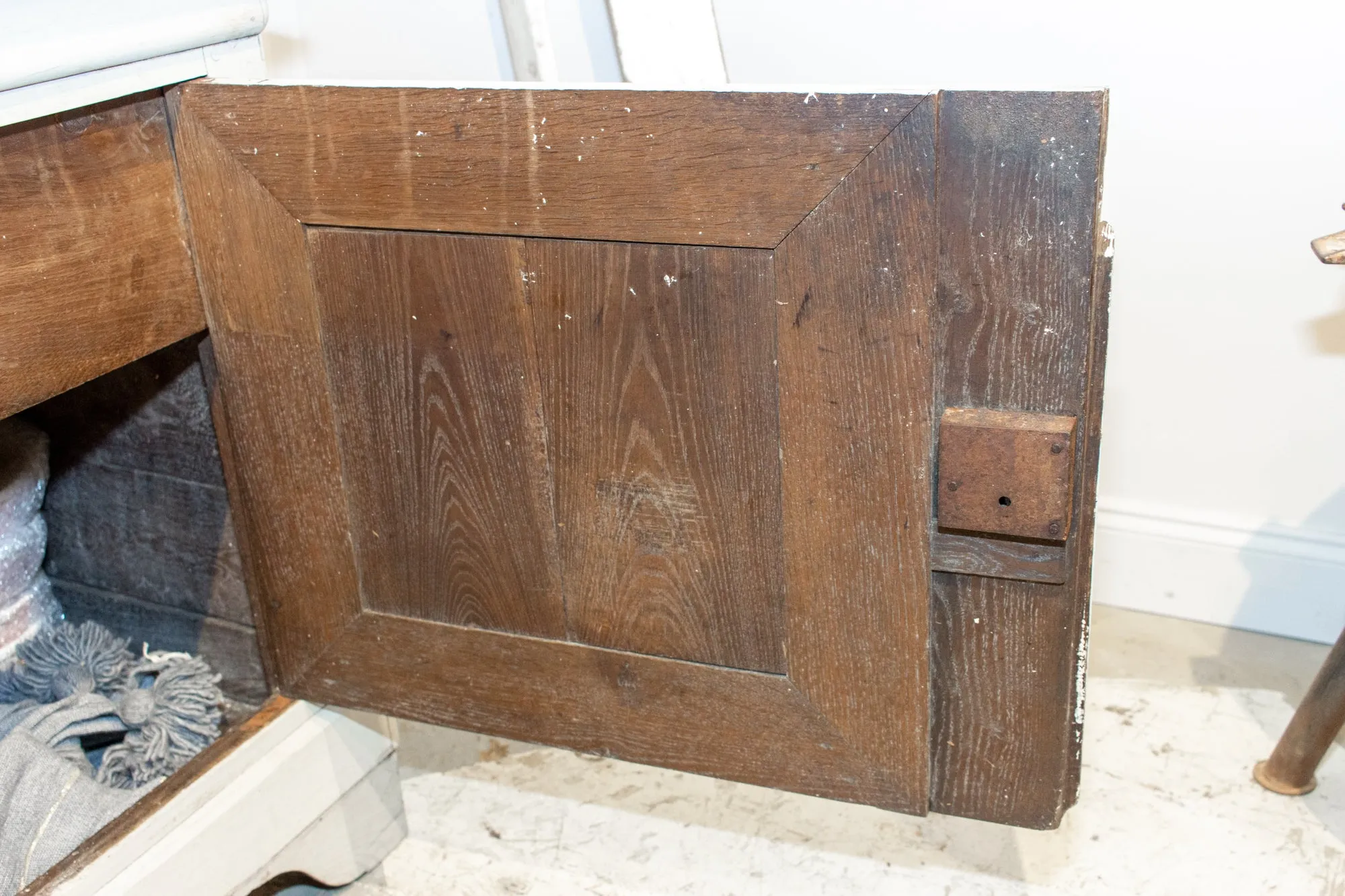 Antique French Oak Hinged Top Buffet in Greige Wash