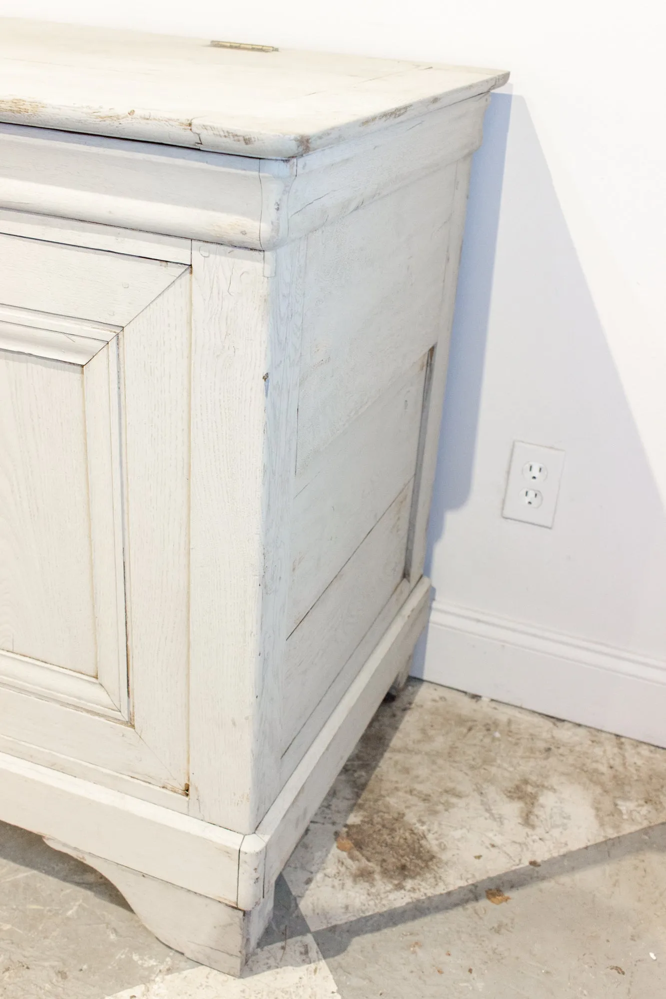 Antique French Oak Hinged Top Buffet in Greige Wash