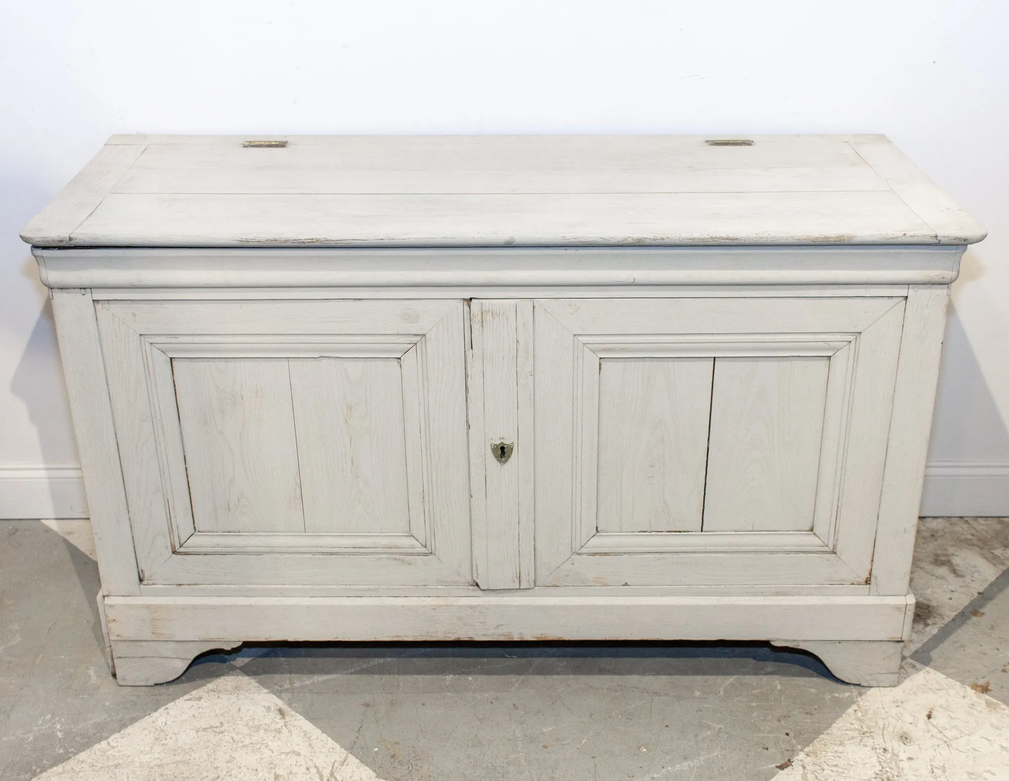 Antique French Oak Hinged Top Buffet in Greige Wash