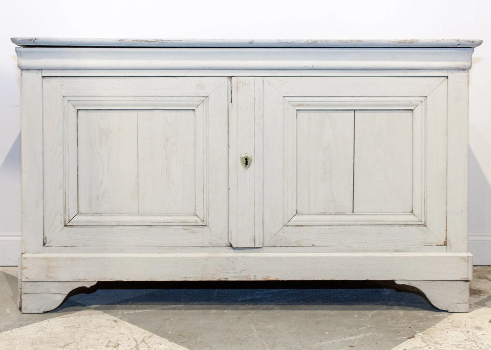 Antique French Oak Hinged Top Buffet in Greige Wash