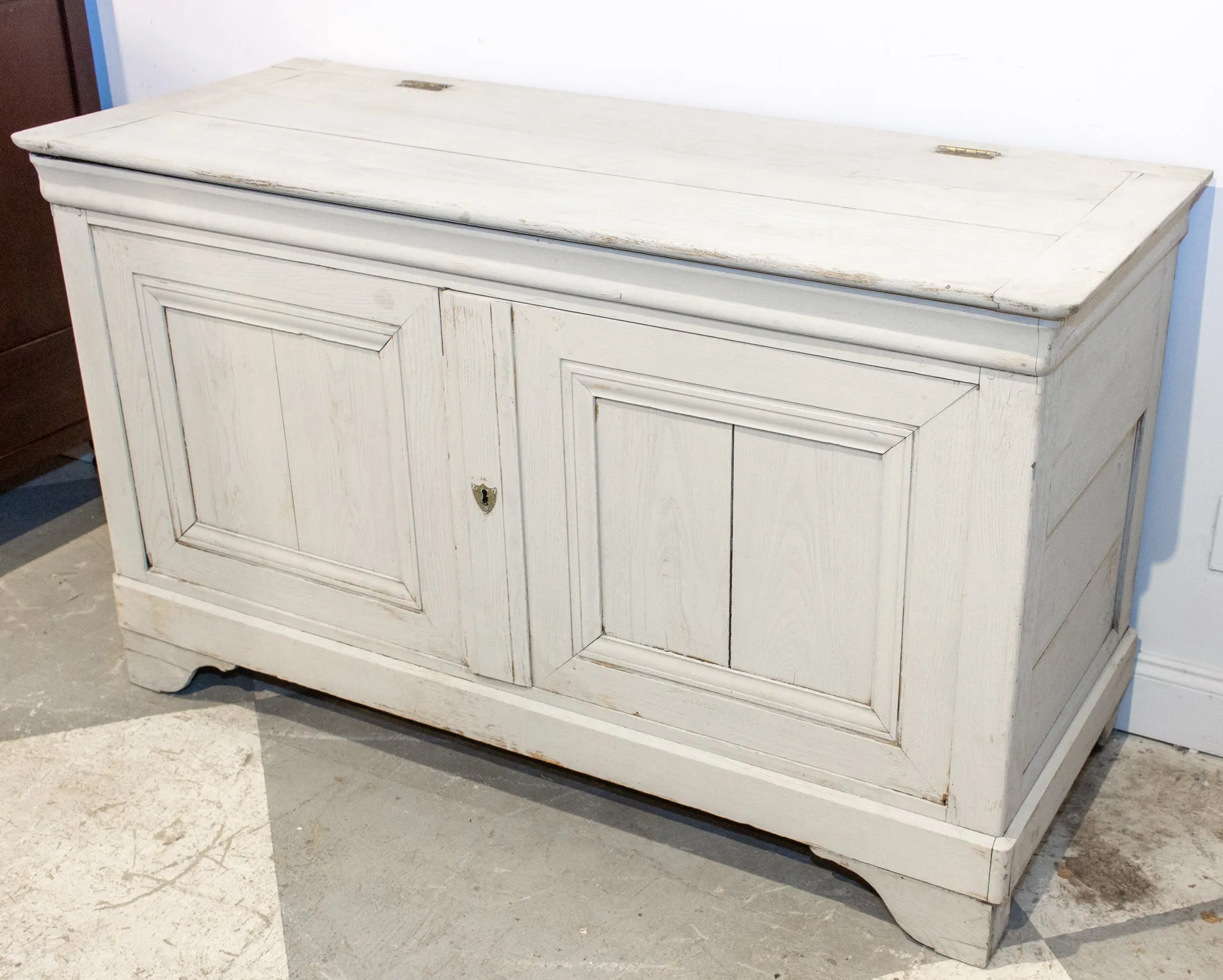Antique French Oak Hinged Top Buffet in Greige Wash