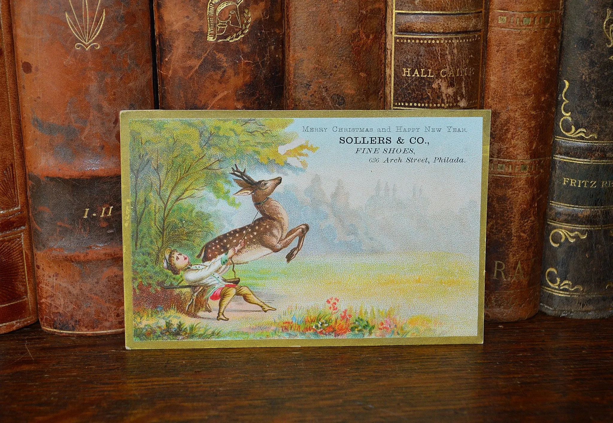 Antique Victorian Christmas Advertising Trade Card Sollers Fine Shoes