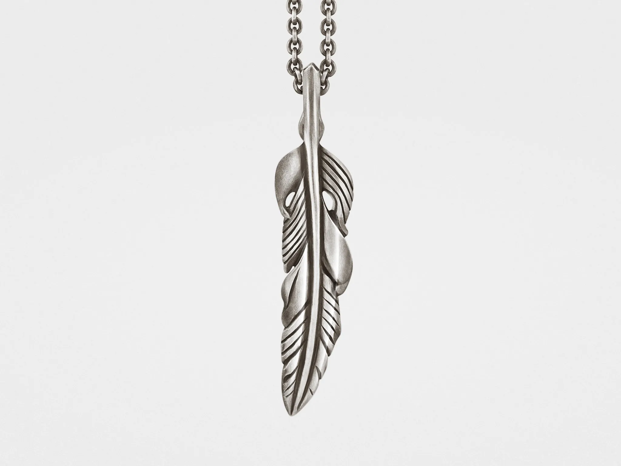 Baroque Feather Pendant in Sterling Silver