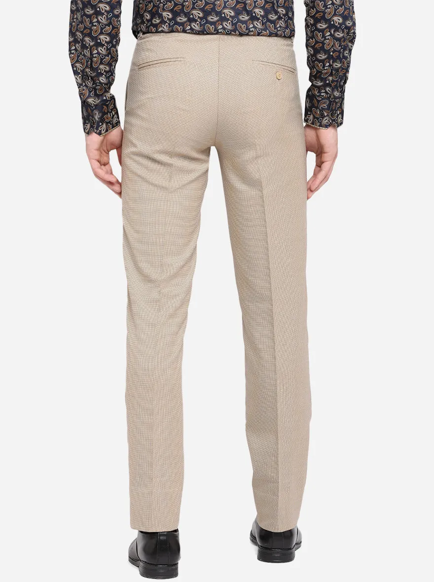 Beige Solid Slim Fit Formal Trouser | Metal