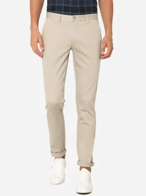 Beige Solid Super Slim Fit Casual Trouser | Greenfibre