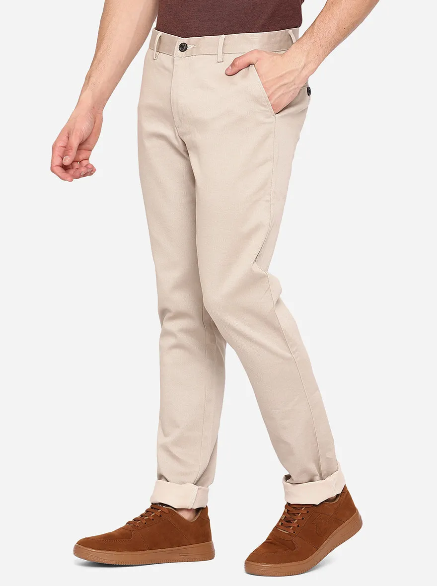 Beige Solid Uno Fit Casual Trouser | JadeBlue