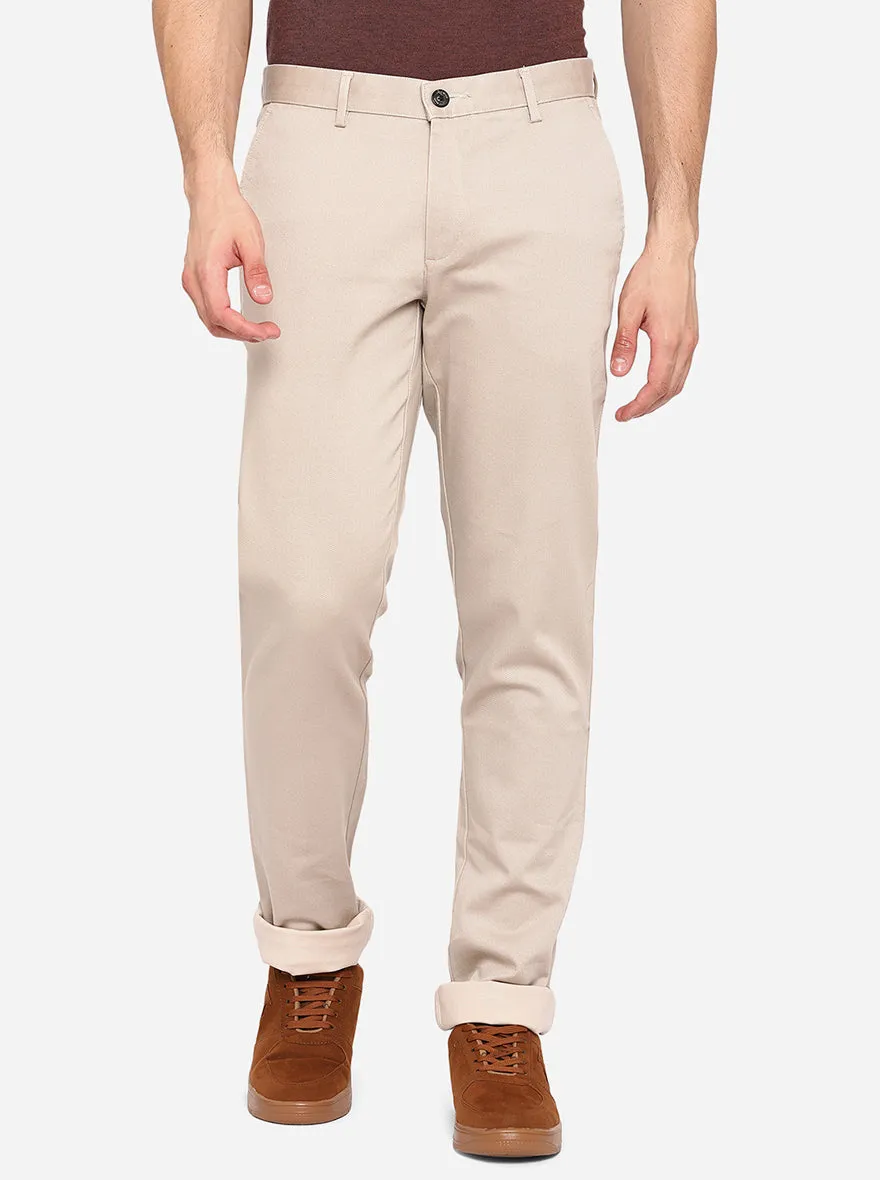 Beige Solid Uno Fit Casual Trouser | JadeBlue