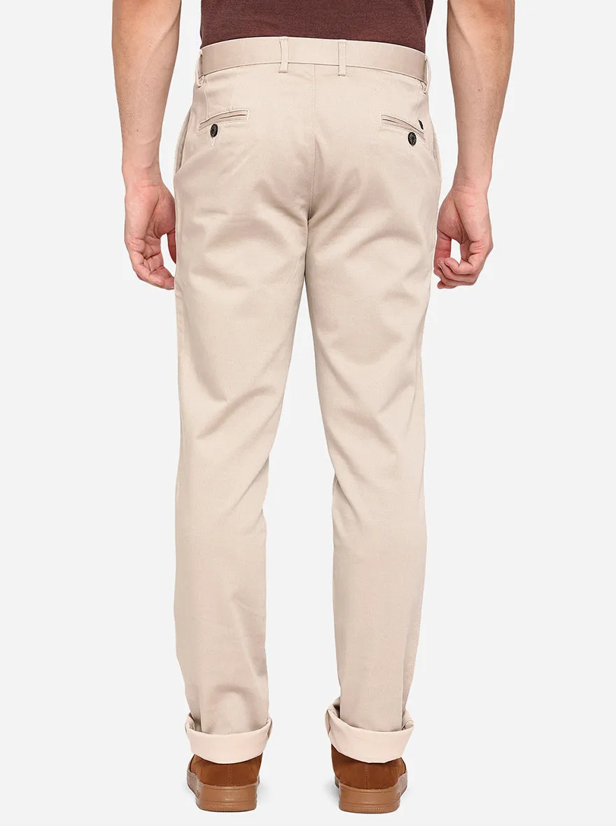 Beige Solid Uno Fit Casual Trouser | JadeBlue