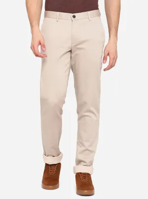 Beige Solid Uno Fit Casual Trouser | JadeBlue