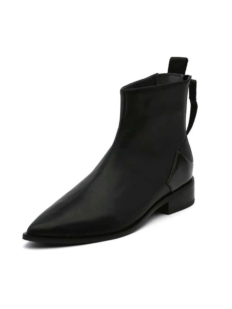 Black Back-Zip Leather Ankle Boot