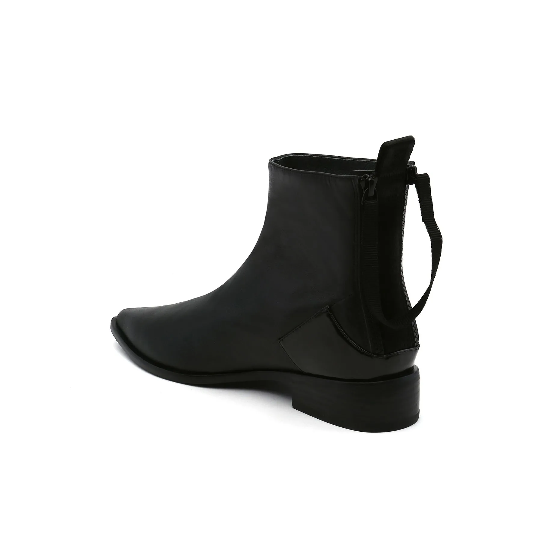 Black Back-Zip Leather Ankle Boot