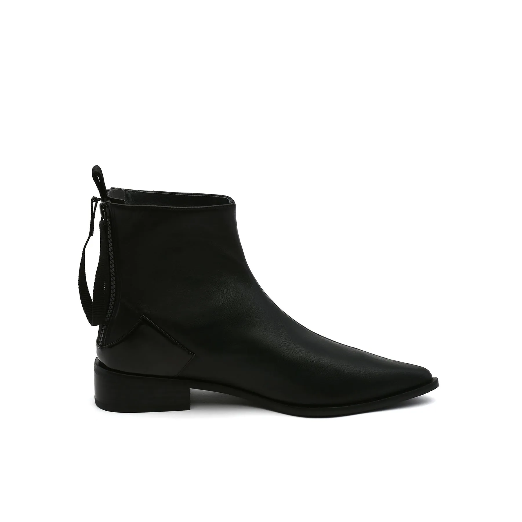 Black Back-Zip Leather Ankle Boot