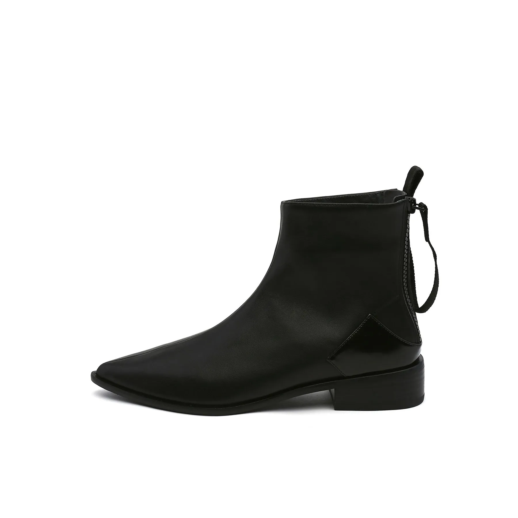 Black Back-Zip Leather Ankle Boot
