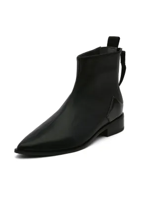 Black Back-Zip Leather Ankle Boot