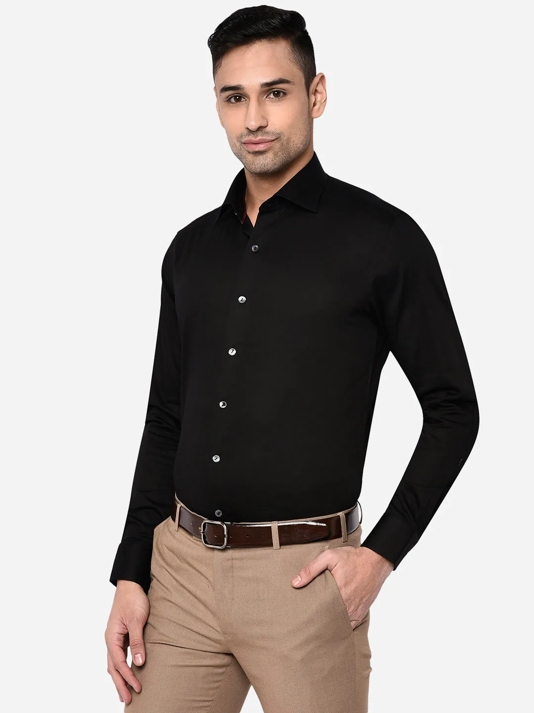 Black Solid Slim Fit Party Wear Shirt | Wyre