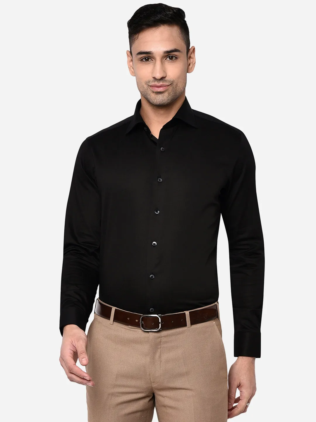 Black Solid Slim Fit Party Wear Shirt | Wyre