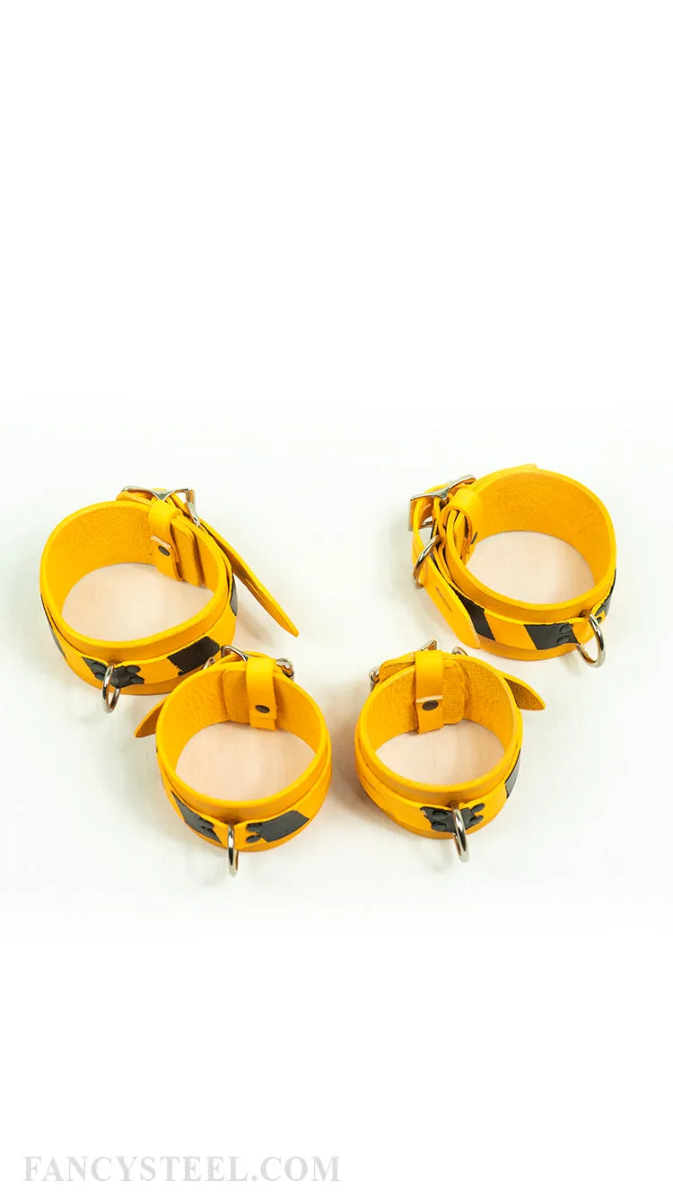 Bright Yellow Leather Cuff Restraint Set