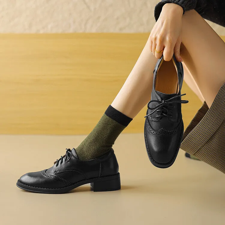 Brown Black Brogue Detail Derby Shoes #001136