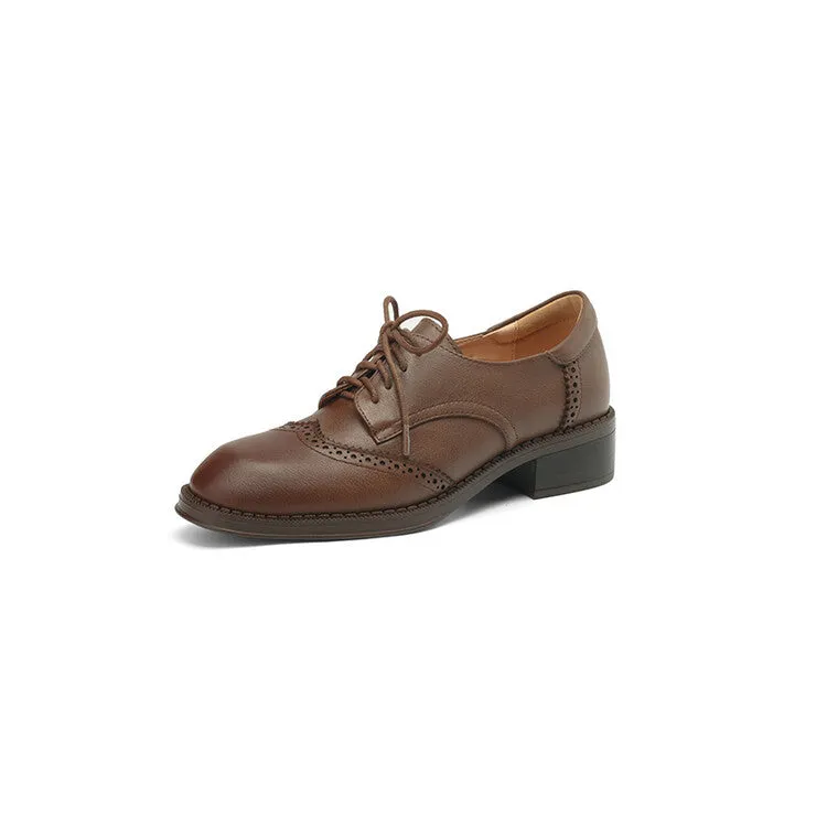 Brown Black Brogue Detail Derby Shoes #001136