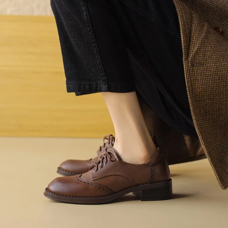 Brown Black Brogue Detail Derby Shoes #001136