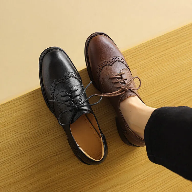 Brown Black Brogue Detail Derby Shoes #001136