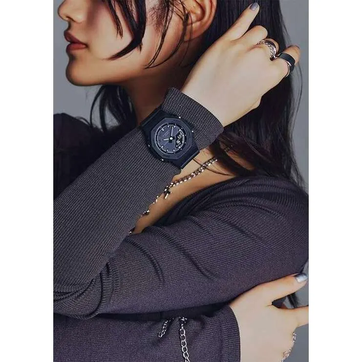 CASIO G-SHOCK ANALOG DIGITAL DIAL ALL BLACK LADIES WATCH GMA-P2100BB-1AJF