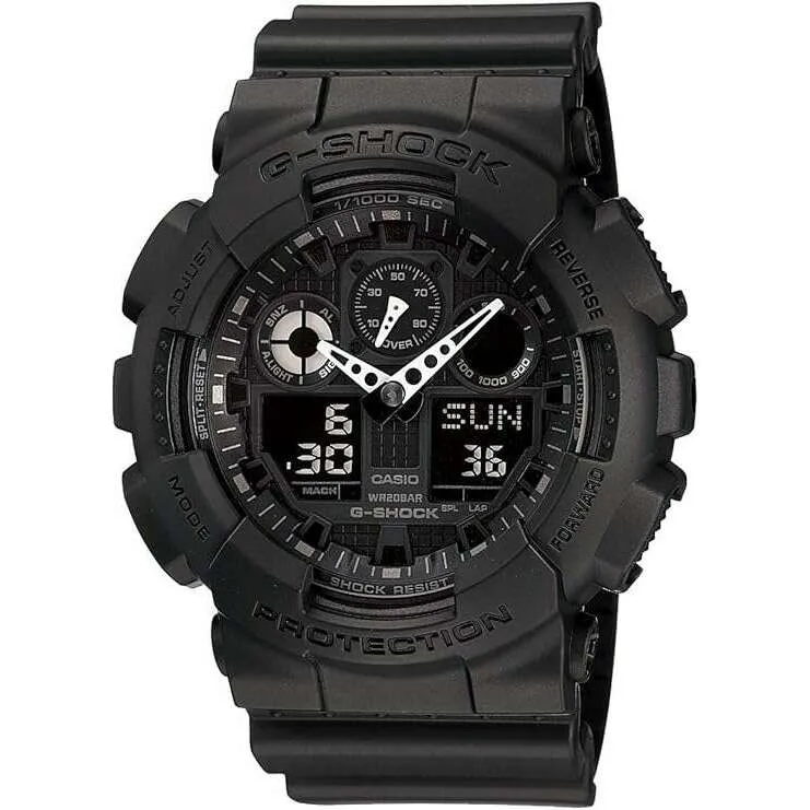 CASIO G-SHOCK ANALOG DIGITAL DIAL RUBBER STRAP ALL BLACK MEN WATCH GA-100-1A1JF