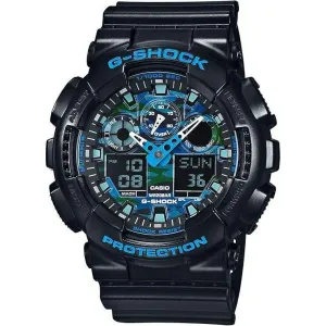 CASIO G-SHOCK BLACK & BLUE CAMOUFLAGE ANALOG DIGITAL DIAL MEN WATCH GA-100CB-1AJF