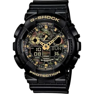 CASIO G-SHOCK DAY-DATE BLACK & GOLD CAMOUFLAGE DIAL MEN WATCH GA-100CF-1A9JF