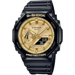CASIO G-SHOCK DAY-DATE BLACK RUBBER STRAP GOLD DIAL MEN WATCH GA-2100GB-1AJF
