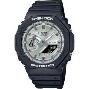 CASIO G-SHOCK DAY-DATE BLACK RUBBER STRAP SILVER DIAL MEN WATCH GA-2100SB-1AJF